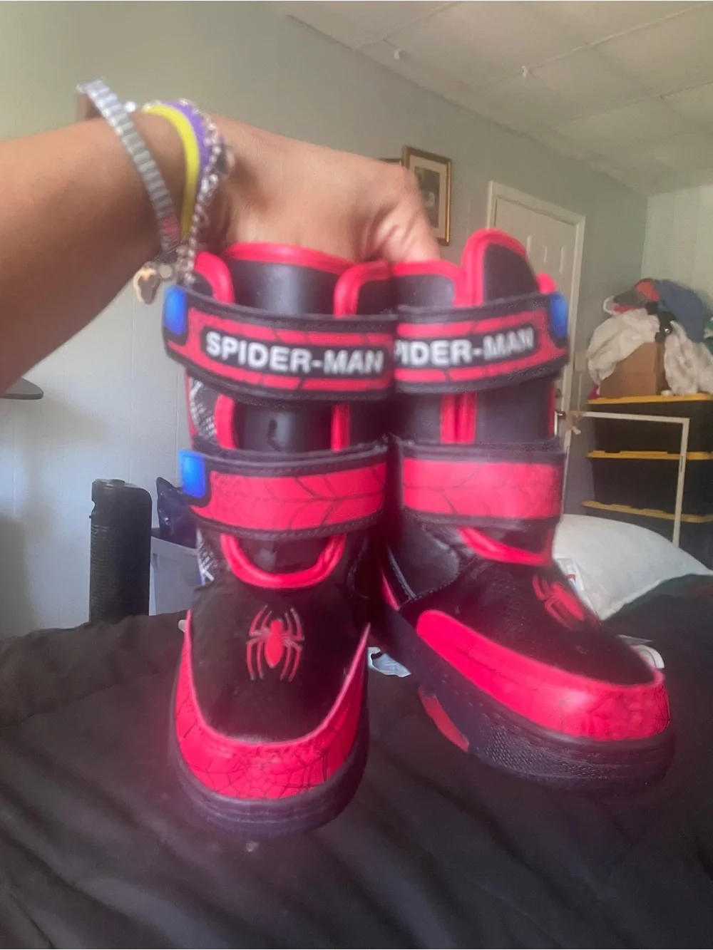 Spiderman Kids Red and Black Hook-and-Loop Boots